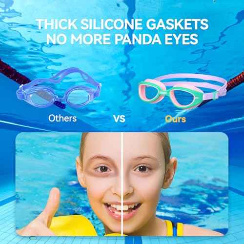 COPOZZ Kids Swim Goggles | Anti-Fog & HD | Comfy 3D Fit | Durable Unisex-Child Swimming Goggles for Boys & Girls Ages 3-14