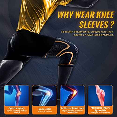 Copper Knee Braces for Men and Women (2 pack) -Knee Supports Copper Compression Knee Sleeve for Knee Pain, Arthritis, Sports and Recovery Support (Large)