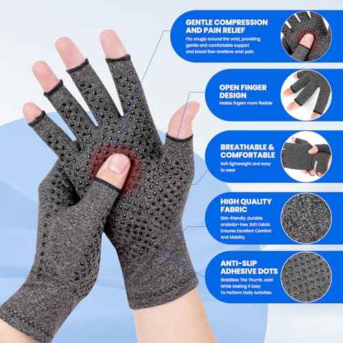 Compression Gloves Arthritis Gloves for Women for Pain,Fingerless Compression Wrap for Hand Pain and Osteoarthritis£¬Anti-Slip£¬Unisex,M,DarkGrey