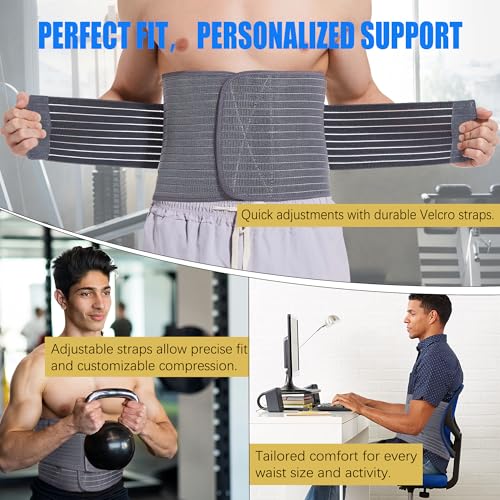 Funcy Men's Adjustable Abdominal Binder ? Post-Surgery Recovery Belt, Hernia Support, and Core Stability Wrap (Gray, Medium)