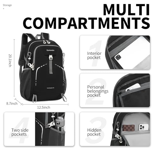 35L Lightweight Packable Backpack ? Durable Foldable Daypack for Travel, Hiking, and Gym (Black)