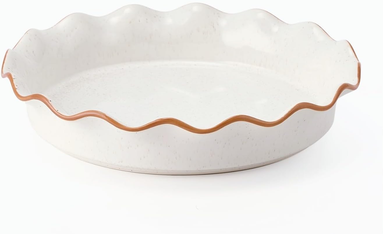 SIDUCAL Non-Stick Ceramic Pie Pan - 10.5 Inch Ruffled Edge, Dishwasher & Oven Safe, White