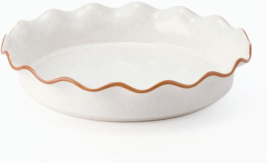 SIDUCAL Non-Stick Ceramic Pie Pan - 10.5 Inch Ruffled Edge, Dishwasher & Oven Safe, White