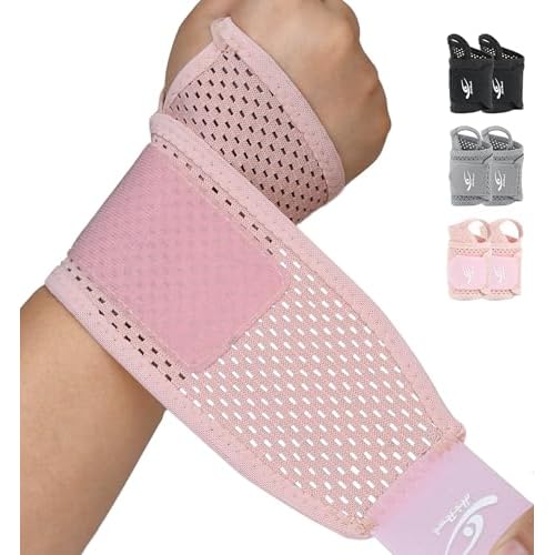 HiRui 2-Pack Ultra-Thin Mesh Wrist Wraps - Breathable, Adjustable Wrist Support for Workouts & Daily Use - Unisex Wrist Brace for Pain Relief, Tendonitis, Carpal Tunnel - One Size Fits All (Pink)