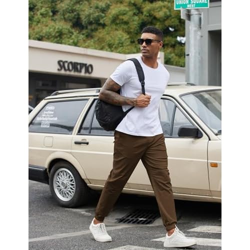 COOFANDY Mens Casual Joggers Pants Cotton Chino Cargo Sweatpants Hiking Outdoor Track Drawstring Pants