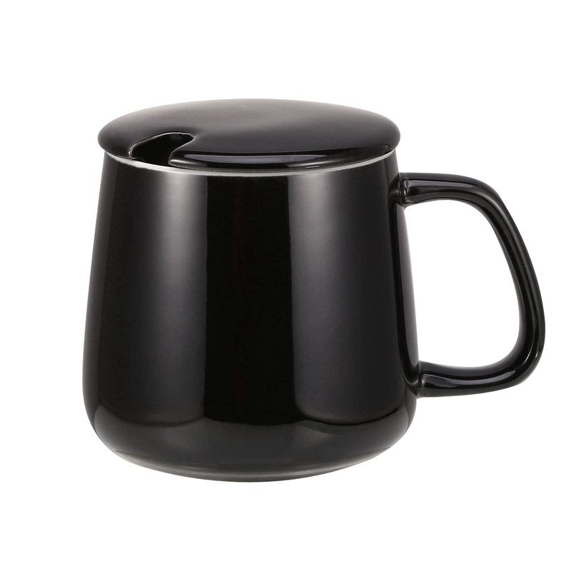 VOBAGA Coffee Cup with Lid and Flat-Bottom, 13 oz Tea Mug for Daily Use Warming Coffee&Tea (Black)