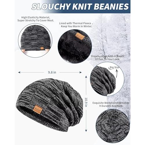 Mens Hat Gloves Scarf Set Winter, Slouchy Beanie 3 in 1 Warm Set, for Men, Mens Stocking Stuffers