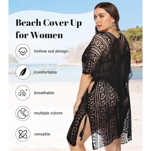 Swimsuit Coverup for Women Plus Size Knit Crochet Bathing Suit Cover Ups Hollow Out Outfits Beach Cover Up Bikini Dress