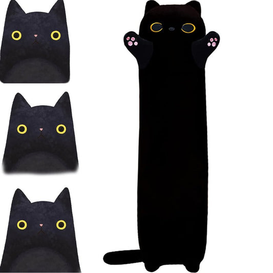 Handytoolinc Soft Black Cat Pillow Plush Long Stuffed Animals Sleeping Cotton Kitten Cute Long Body Pillow Gift for Kids Girlfriend (43.5inch/110cm,Black)