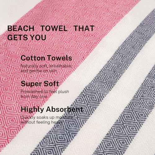 Cotton Turkish Beach Towel with Towels Oversized 36"x72" Pool Absorbent Extra Large Quick Dry Sand Travel Towel (Ros? & Riviera, 4 Pack)