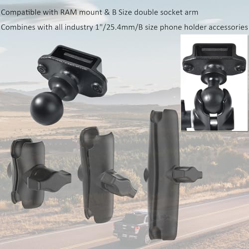 HYS Handheld Ham Radio&Mic with Belt Clip Single Side Radio Mount, CB Radio with Belt Clip Holder Mounting Kit with 1'' Ball Mount Adapter Compatible with RAM Mounts B Size Double Socket Arm