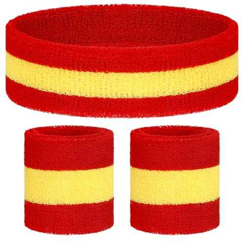3 Pack Neon Sweatbands Set 80s Wristband and Headband Color War Accessories Sports Sweatbands for Party Halloween