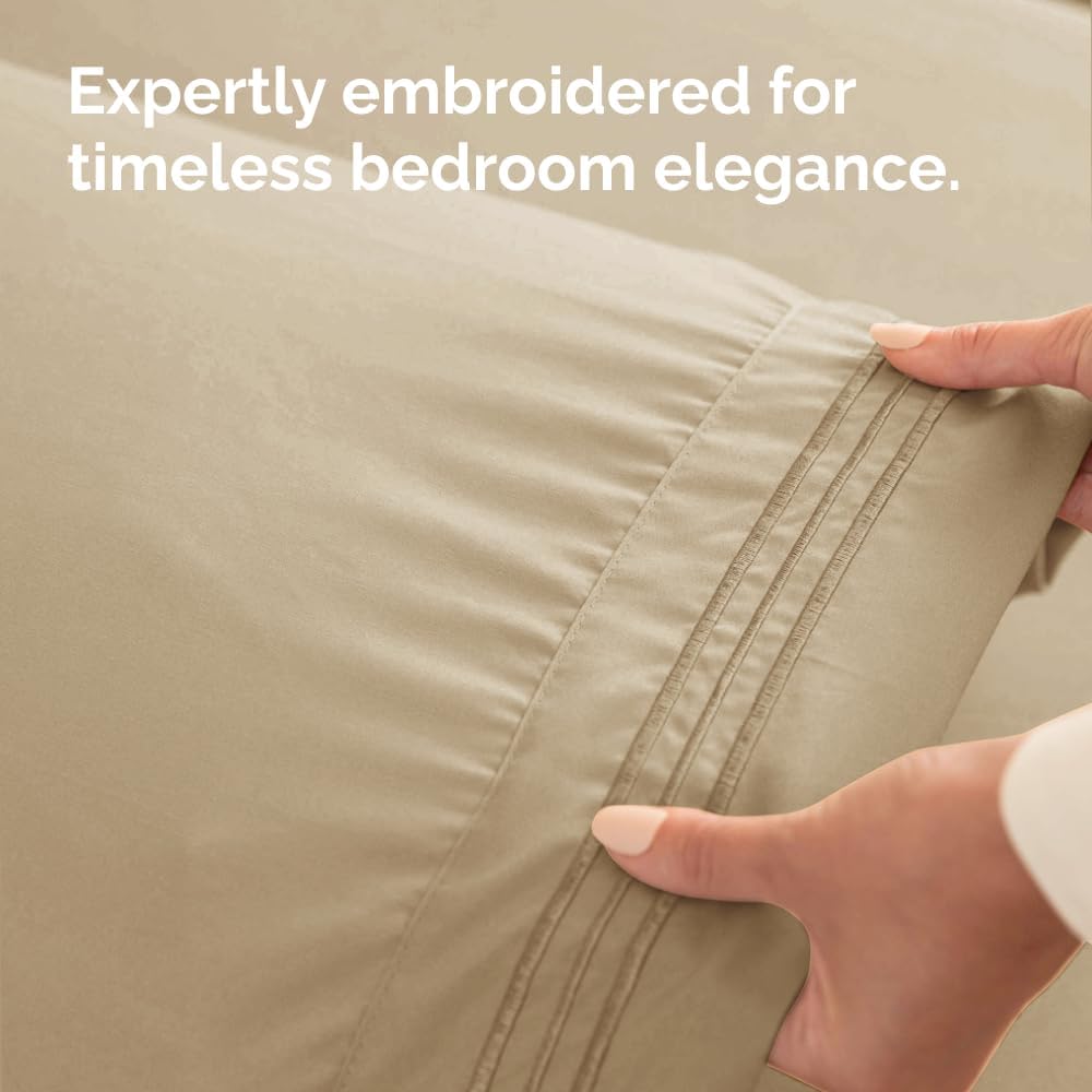Skiennix Body Pillowcases Set of 4 | Soft, Breathable 20x54 Pillow Covers for Side Sleepers - Machine Washable, Fade-Free (Beige)