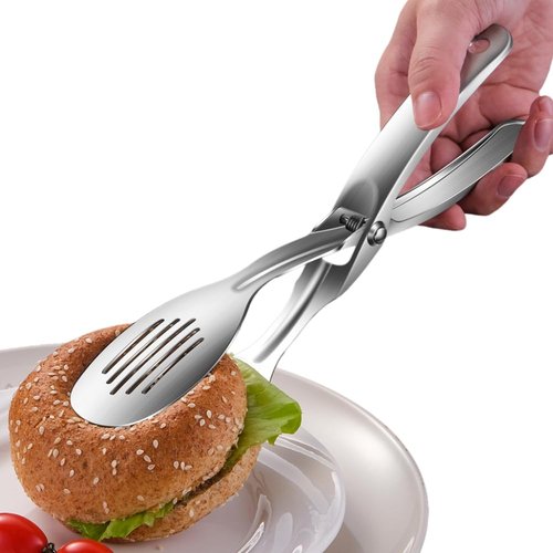 Huakai Kitchen Metal Tongs, Heat-Resistant 600C 304 Stainless Steel Cooking Tongs, Perfect for Food, Steak, Bread, Pizza, Salads and BBQ, Stable Clamping and Flipping Performance