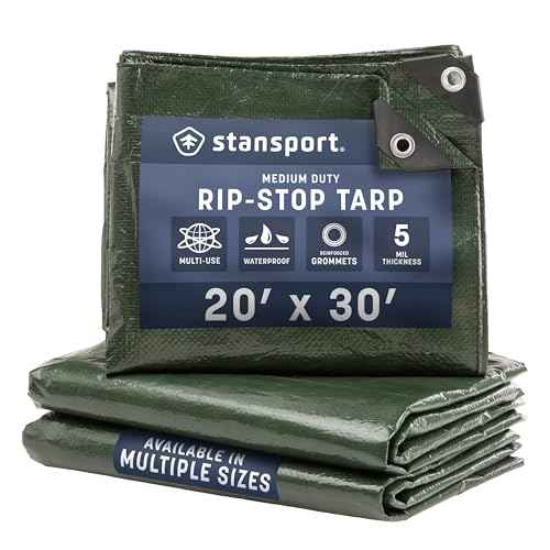 Stansport Medium-Duty Rip-Stop Tarp 20' x 30' - Dark Green (T-2030) - Medium Duty Waterproof for Outdoor Camping - 5 Mil Thick, Durable and Reliable Cover for All Your Camping Needs
