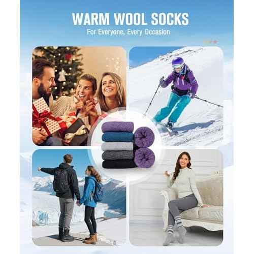 BESTENA 5 Pairs Merino Wool Socks for Women Hiking Socks Thermal Warm Winter Sock Women Crew Cushion Work Boot Outdoor Socks
