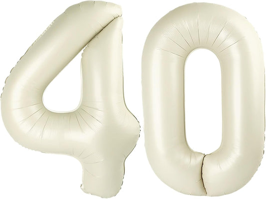 40 Inch Cream Number 40 Balloons - Large Foil Birthday Decorations for 40th Celebration