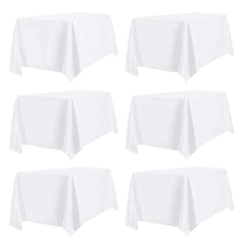 PureFit 6 Pack Rectangle White Table Cloths 60 x 102 Inch for 6Ft Tables, Stain and Wrinkle Resistant Table Linens for Home Use, Wedding, Party, Banquet and Camping