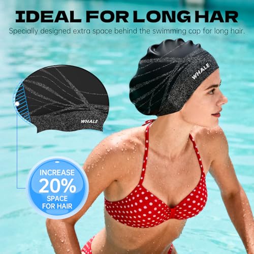 WHALE Extra Large Swim Cap Designed for Men and Women with Thick, Long Hair, Hair Extensions Or Afro-Textured Hair Long-Hair Swim Cap Highly Waterproof to Keep Hair Dry
