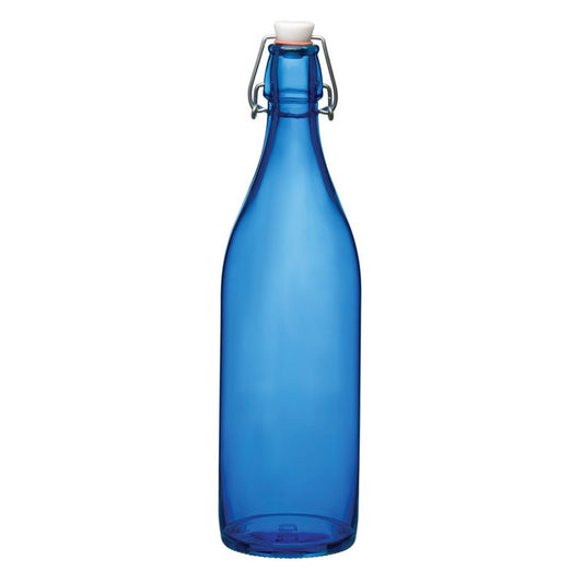 Bormioli Rocco Giara Beverage Bottle with Clamp Lid, 33.75 oz - Leakproof Glass Container for Homemade Juices & Dressings - Stylish Drinkware Storage for Kitchen/Restaurant - Made in Italy (Red)