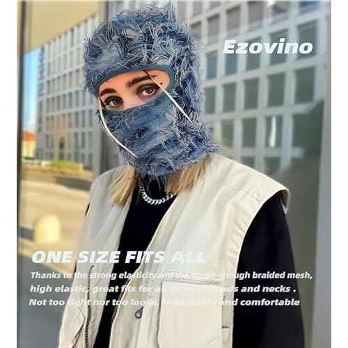 Distressed Balaclava Ski Mask, Knitted Full Face Mask for Men/Women
