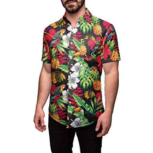 FOCO NHL Chicago Blackhawks Mens Floral Tropical Button Up Shirt, Team Color, Medium