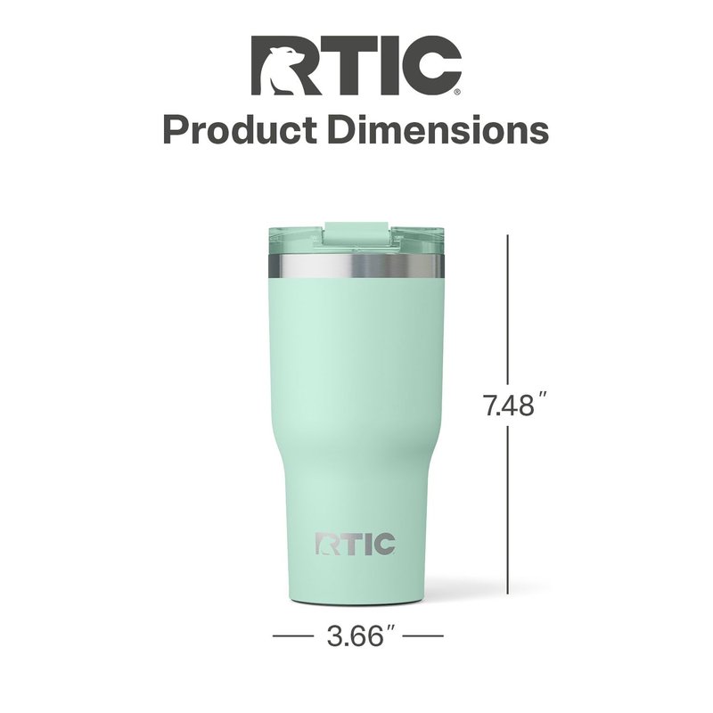RTIC 20oz Essential Tumbler with Lid, Ceramic Lined, Insulated, Stainless Steel, Metal, Double Wall Vacuum-Insulation, Travel Cup for Iced Coffee, Tea, Hot and Cold Drink, Fresh Mint