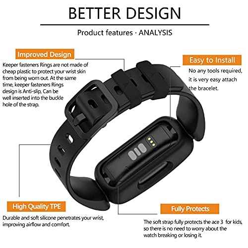 TopPerfekt Bands Compatible with Fitbit Ace 3, Soft Silicone Waterproof Bracelet Accessories Sports Watch Strap Replacement for Fitbit Ace 3 Boys Girls