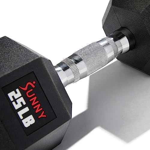 Sunny Health & Fitness Hex Style Dumbbell 5 LBS TO 50 LBS Chrome Handles, Hand Weight for Strength Training, Home Gym, Exercise, Workout Equipment Multiple Size Options