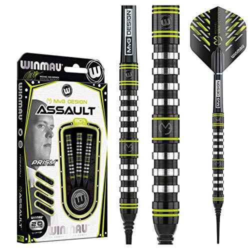 Winmau Michael Van Gerwen MvG Assault 90% Tungsten Darts Set with Flights and Stems (Shafts)