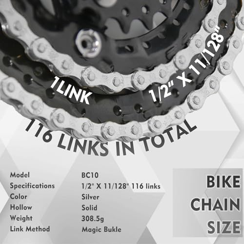 BUCKLOS 6/7/8/9/10/11/12 Speed Bike Chain,Bicycle Chain for Road Bike/E-Bike/Mountain Bike/MTB/Shimano SRAM,Half/Full Hollow Bike Chain Silver/Gold 1/2 x 11/128 Inch 116 Links with Quick Link