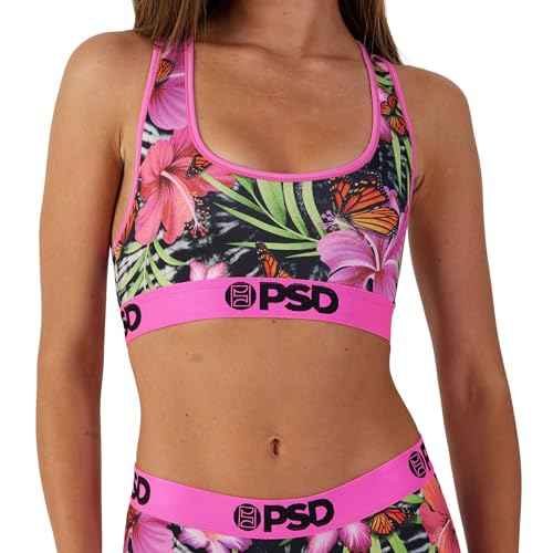 PSD Womens Sports Bra ? Wild Trip 3-Pack, Comfortable Medium Support Sports Bras for Women Pack, Womens Racerback Sports Bras Multipack, Large