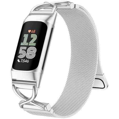 JKD X-Shape Metal Band Compatible with Fitbit Charge 6/ Charge 5 Bands for Women Men, Soft Stainless Steel Mesh Loop Strap Bracelet Wrist Band Replacement for Fitbit Charge 5/ Charge 6 Fitness Tracker