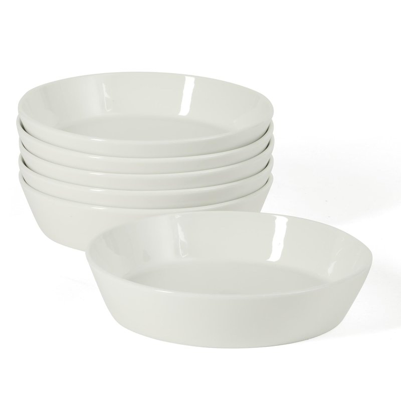 Martha Stewart Selma Pasta Bowls Set of 6, 43oz White Porcelain Soup Bowls & Salad Bowl, Wide and Shallow, Chip Resistant, Dishwasher & Microwave Safe