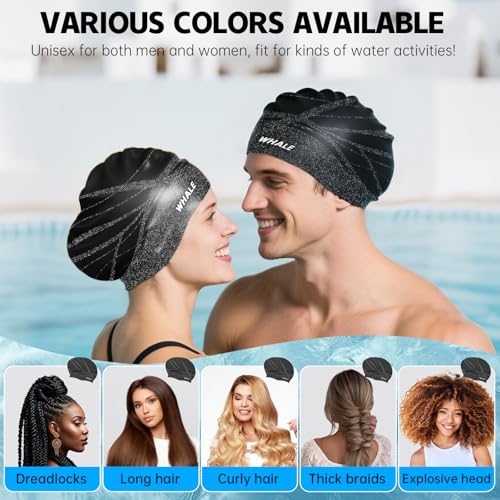 WHALE Extra Large Swim Cap Designed for Men and Women with Thick, Long Hair, Hair Extensions Or Afro-Textured Hair Long-Hair Swim Cap Highly Waterproof to Keep Hair Dry