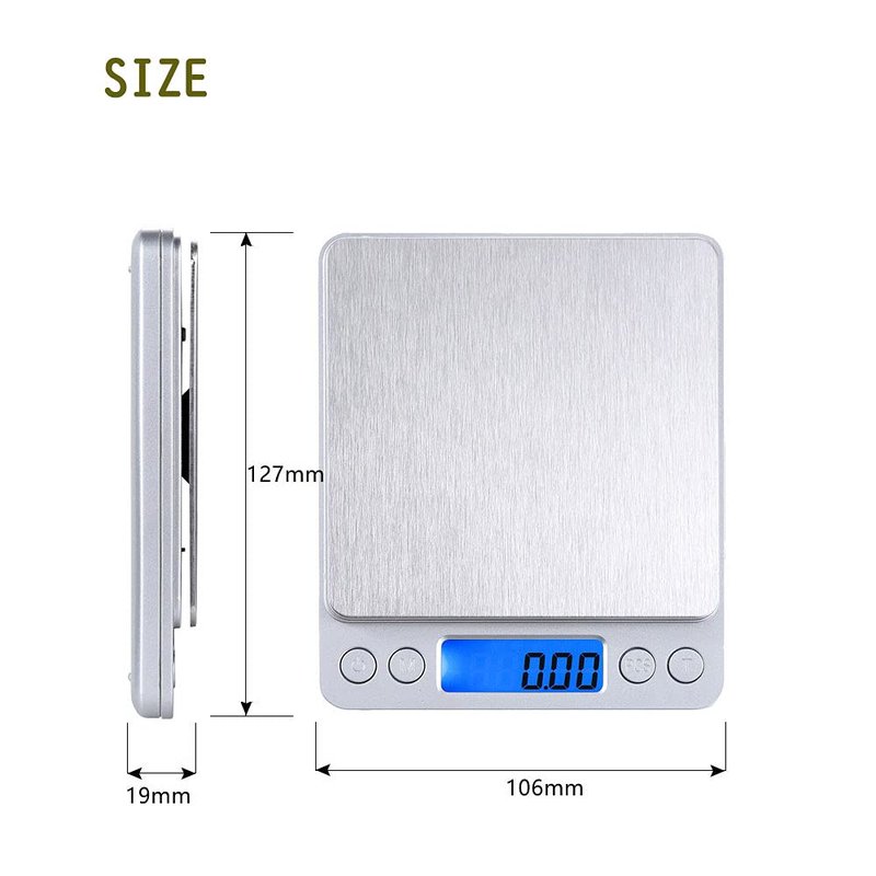 Small Digital Scale,3kg/0.1g,6.6lb,Kitchen Scale,Food Scale,with Blue Backlit LCD Display, 6 Units, Auto Off, Tare, PCS Function, Stainless Steel, Battery Included,Soft Tape Included(150cm)
