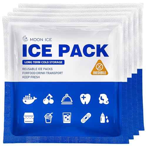 Blue Ice Packs for Coolers, Shipping and Lunch Box, Slim Size Long-Lasting Reusable Ice Pack, 4" x 4" Cold Gel Freezer Packs for Camping, Beach, Fishing, Shipping Food