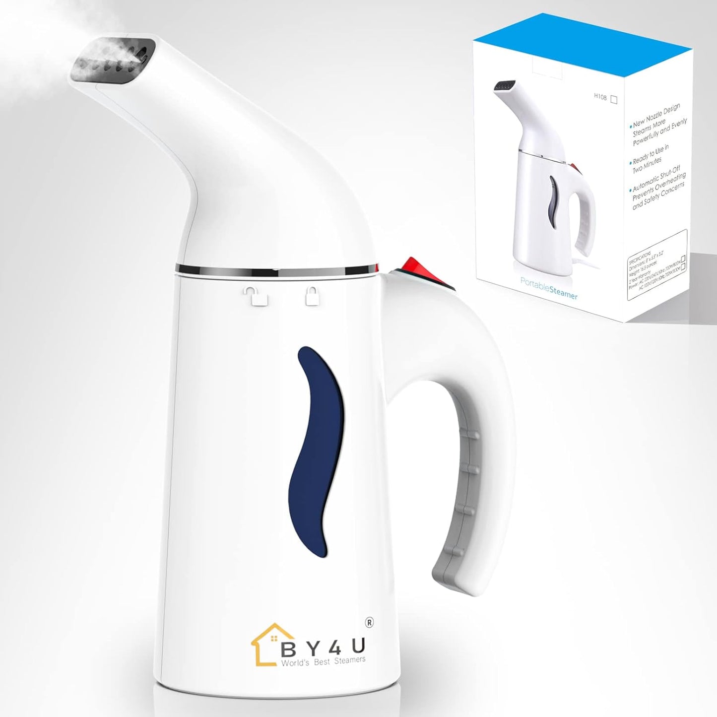 Skiennix Travel Size Handheld Garment Steamer - Fast Heat-Up in 40 Seconds, 800W, 8 FT Cord, White