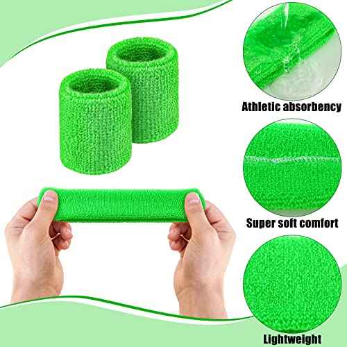 6 Pieces Kids Sweatband Set Sports Headband Wristband Set Boys Girls Headband Wristbands Sweat Bands Set for Basketball Football Running 2 Headbands and 4 Wristbands(Green)
