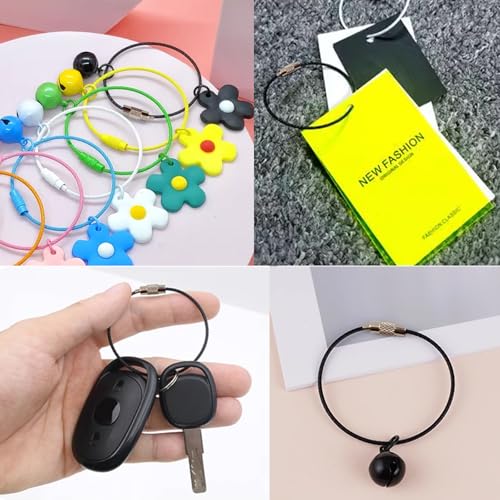 100PCS 6 inch Black Stainless Steel Wire Keychains Cable, Key Rings, Heavy Duty Luggage Tags Loops Tag Keepers 1.5mm Twist Barrel
