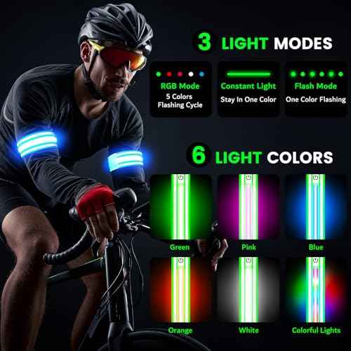 Light Up LED Armband for Running Walking at Night,Reflective Arm Bands for Runners,Rechargeable Jogging Lights,High Visibility Night Running Safety Gear Adjustable Running Women Men Kids