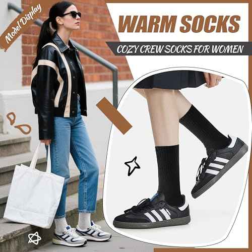 EBMORE Merino Wool Socks for Women Hiking Thermal Warm Winter Thick Boot Cozy Crew Comfy Work Socks for Ladies 5 Pairs