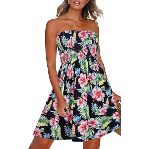 CHICGAL Summer Dresses for Women Beach Cover Ups Strapless Boho Floral Print Sundress