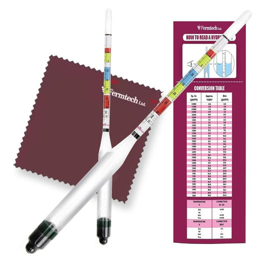 Fermtech Glass Triple Scale Hydrometer Kit – Test ABV, Brix, Gravity for Wine, Beer, Mead & Kombucha, with Microfiber Cloth & Storage Case, Easy Home Brewing Tool for All Experience Levels (Hydro)