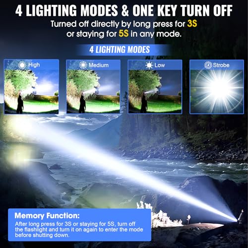 Rechargeable Tactical Flashlights, High Lumens Small Mini USB-C LED Flashlight, Compact EDC Flash Light, 4 Modes&Memory Function, Waterproof Pocket Lights for Home,Camping,Emergency (1, Blue)