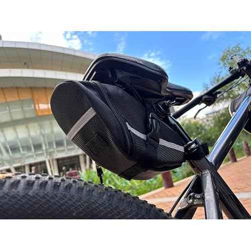 Bike Saddle Bag, Seat Bags, Bicycle Bags Cycling Seat Pack for Mountain Road Bikes, Waterproof Pouch for Phone, Wallet, Keys, Tools, Accessories, Biking Gear, Built-in Keychain (Black)