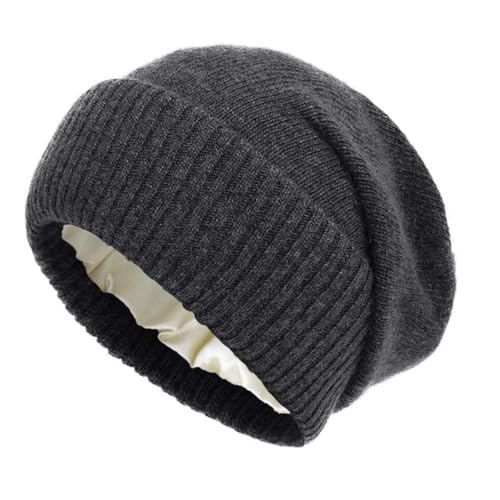 Cashmere Blend Satin Lined Beanie Hat Wool Winter Hats for Women Men Cuffed Hat Silk Lining Slouchy Beanie Women Knit Hat