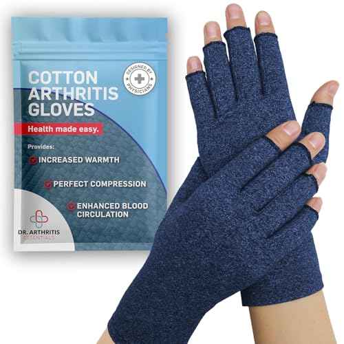 Dr. Arthritis Essentials Open-Fingertip Arthritis Gloves, Compression Gloves for Carpal Tunnel & Raynaud's, Hand Brace (Navy, Medium)