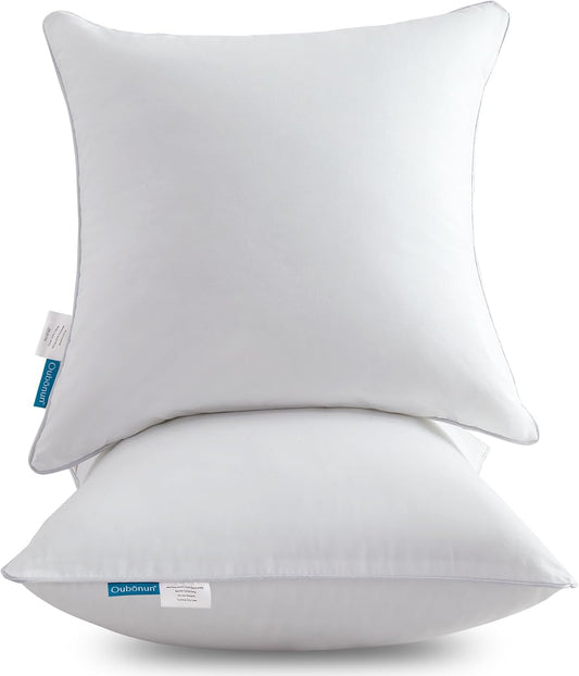 Oubonun Pillow Inserts - 18"x18" Set of 2 with 100% Cotton Cover - Decorative Throw Pillows for Sofa - White