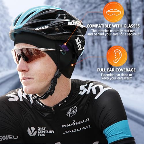 Winter Thermal Skull Cap for Men Windproof Helmet Liner with Full Ear Coverage & Eyewear Slots, Cycling Motorcycle